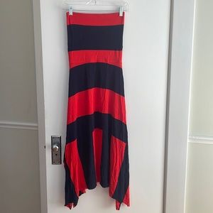 Convertible dress/skirt, navy blue/red stripe